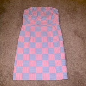Vineyard vines Kentucky derby blue and red seersucker strapless dress, 4